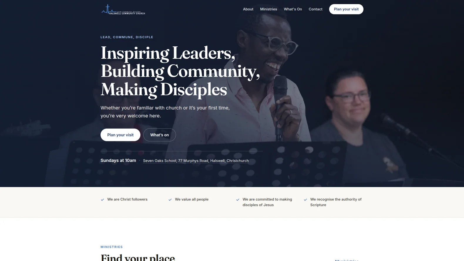 Client website screenshot: Halswell Community Church